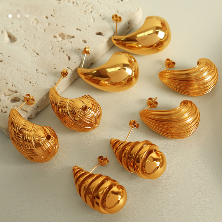 1 paire de boucles d'oreilles à tige pour femme en acier inoxydable plaqué or , série simple, forme goutte