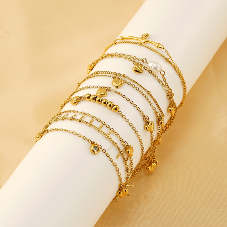 bracelet chaîne pour femme en acier inoxydable plaqué or , série simple, motif cœur classique, 1 pièce