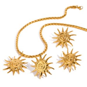 Collier Avec Pendentif Classique Soleil/Lune En Acier Inoxydable Plaqué Or  Pour Femme, Série Ethnique, 1 Pièce h5 Image6