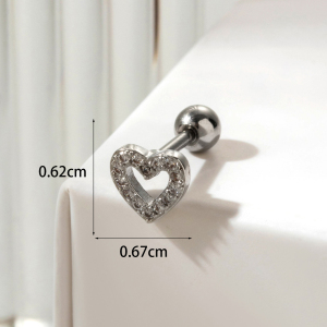 Boucles D'Oreilles Piercing Femme Simple Series Classic Heart En Acier Titane Sans Placage, Ornées De Zircon. h5 Image5