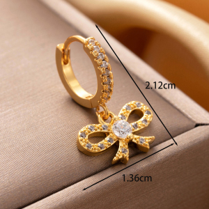 Boucles D'Oreilles Piercing Femme Simple Series Classic Bow Knot En Cuivre Sans Plaquage, Ornées De Zircon h5 Image3