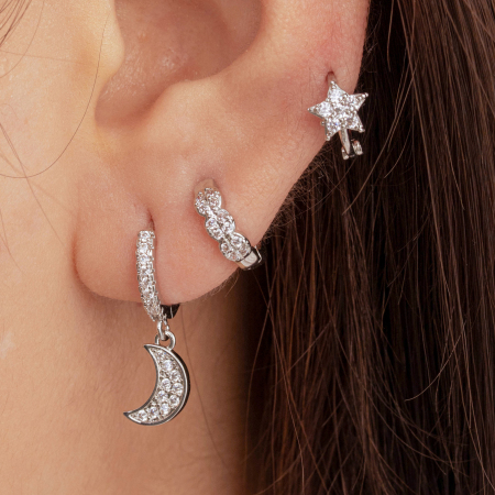 Boucles d'oreilles piercing femme Simple Series Classic Soleil/Lune en cuivre sans placage, avec zircon.