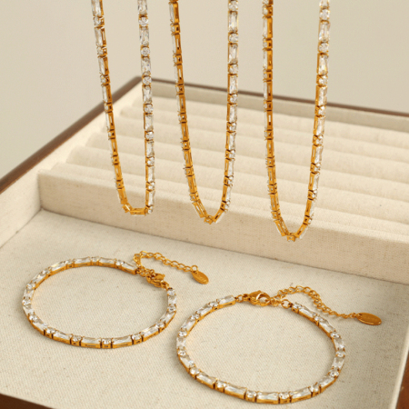 bracelet chaîne géométrique simple en acier inoxydable plaqué or et zircon pour femme, série luxueuse, 1 pièce 2