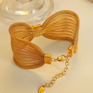 Bracelet Rétro En Acier Inoxydable Plaqué Or  Avec Nœud Papillon Et Zircon Pour Femme, Série Classique, 1 Pièce h5 Image6