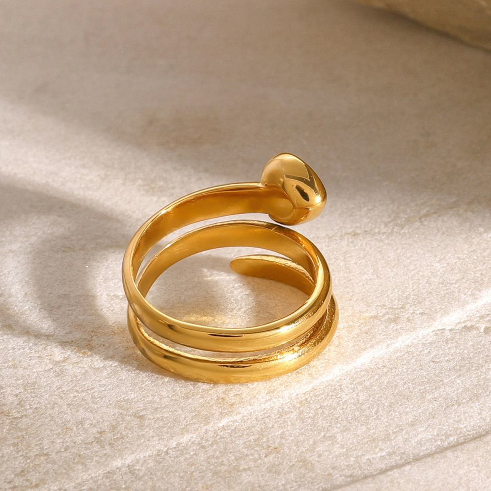 Bague Simple Pour Femme, En Acier Inoxydable Doré, Ornée D'Un Zircon Et Ornée D'Un Cœur Décontracté. Image6