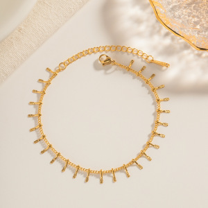 Bracelet À Breloques Pour Femme, Série Simple, Ligne , En Acier Inoxydable Plaqué Or , 1 Pièce h5 Image4