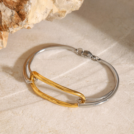bracelet simple pour femme, série , en acier inoxydable plaqué or , forme annulaire