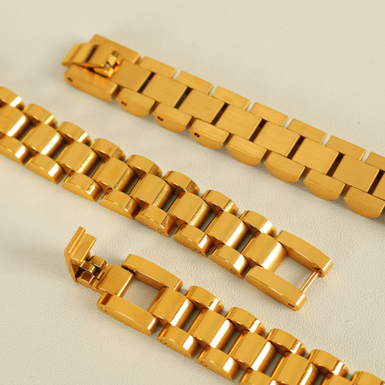 Bracelet Chaîne Géométrique Rétro En Acier Inoxydable Plaqué Or  Et Zircon Pour Femme, Série Simple, 1 Pièce Image7