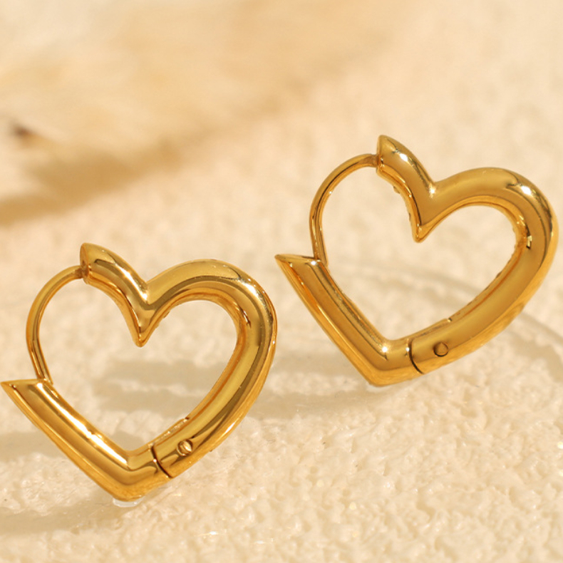 1 Paire De Boucles D'Oreilles Créoles En Acier Inoxydable Plaqué Or  Pour Femme, Série Simple, Motif Cœur Image6