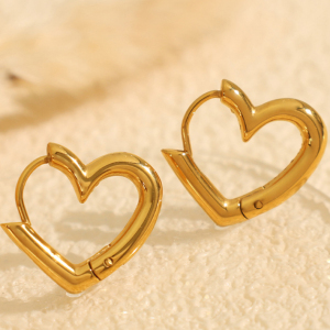 1 Paire De Boucles D'Oreilles Créoles En Acier Inoxydable Plaqué Or  Pour Femme, Série Simple, Motif Cœur h5 Image6