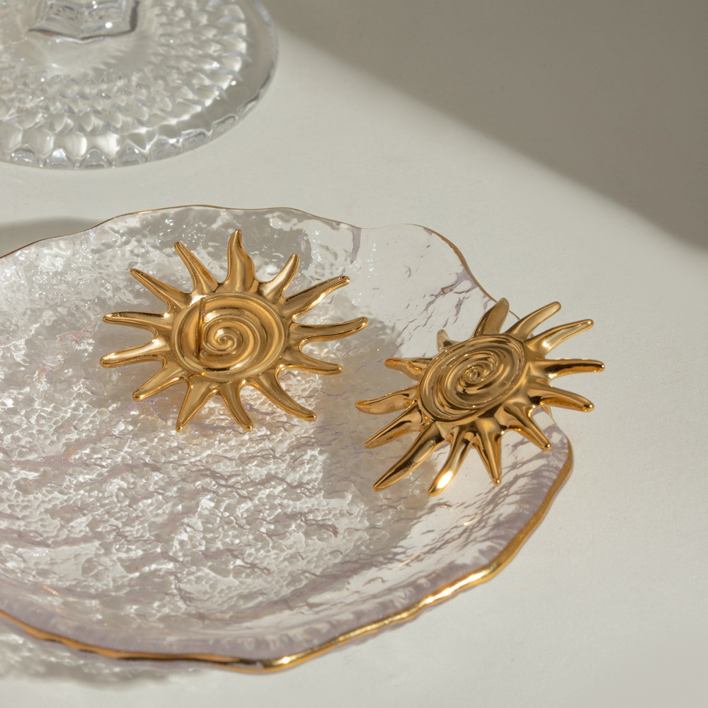 1 Paire De Boucles D'Oreilles À Tige Rétro Soleil/Lune En Acier Inoxydable Plaqué Or Pour Femme h5Image2