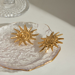 1 Paire De Boucles D'Oreilles À Tige Rétro Soleil/Lune En Acier Inoxydable Plaqué Or Pour Femme h5 Image2