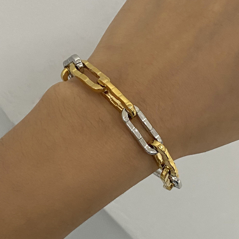 Bracelet Chaîne Pour Femme En Acier Inoxydable Plaqué Or , Série Simple  Image6