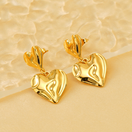 Boucles d'oreilles pendantes pour femme, modèle simple en forme de cœur, en acier inoxydable plaqué or (1 paire).