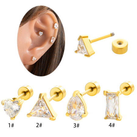 Boucles d'oreilles piercing femme Simple Series Classic Geometric en acier titane sans placage, ornées de zircon
