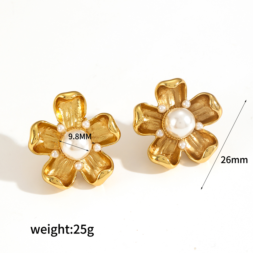 1 Paire De Boucles D'Oreilles À Tige Élégantes En Acier Inoxydable Plaqué Or  Avec Perles Artificielles Pour Femme, Série Classique Image5