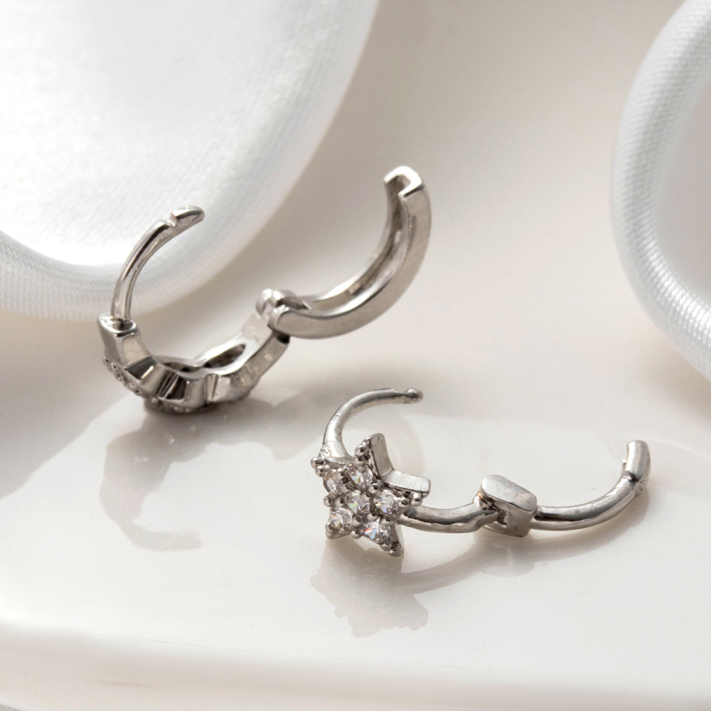 Boucles D'Oreilles Piercing Femme Simple Series Classic Soleil/Lune En Cuivre Sans Placage, Avec Zircon. h5Image7
