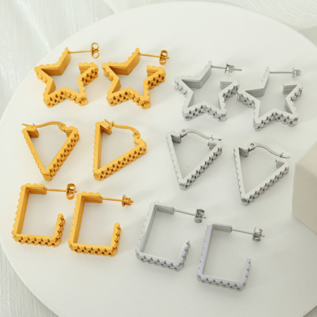 1 paire de boucles d'oreilles créoles géométriques simples en acier inoxydable plaqué or  pour femme 2
