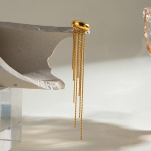 1 Paire De Manchettes D'Oreilles Femme Style Rétro À Pompons, En Acier Inoxydable Plaqué Or h5 Image5
