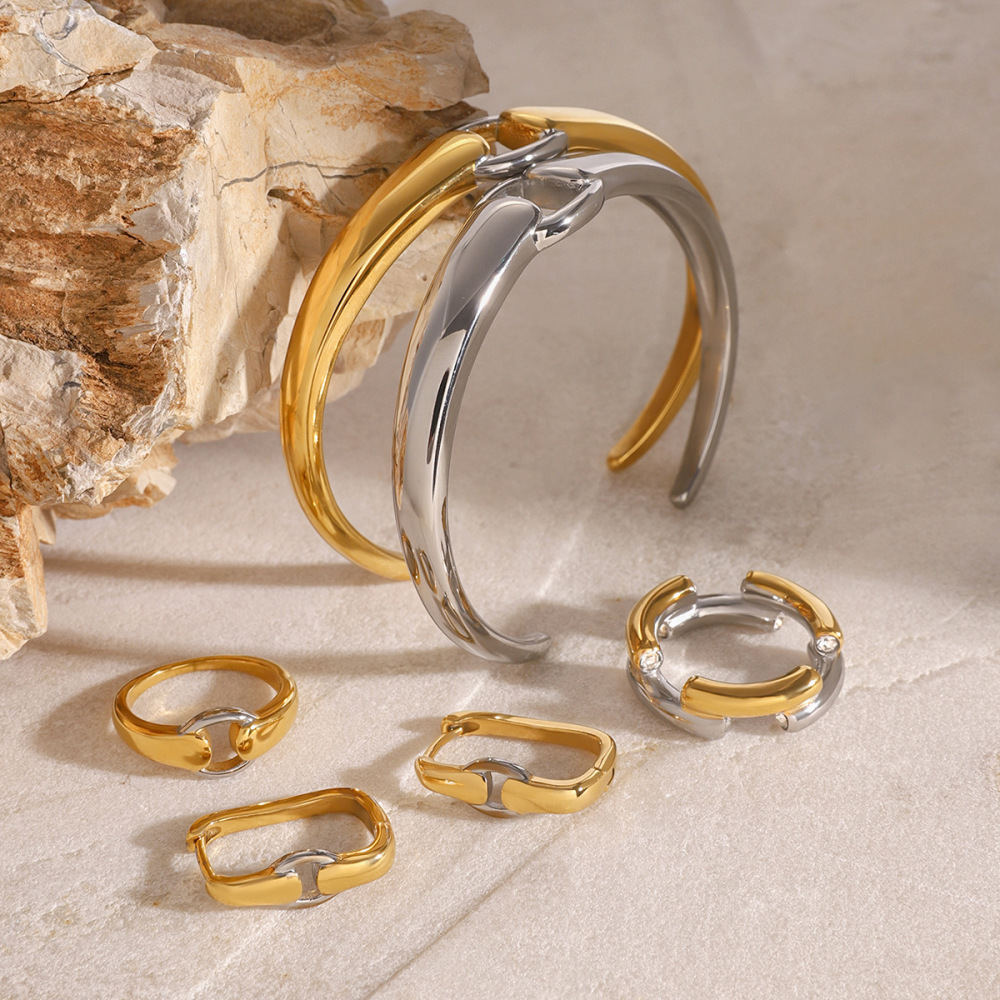 Bracelet Simple Géométrique En Acier Inoxydable Plaqué Or Pour Femme, 1 Pièce Image4