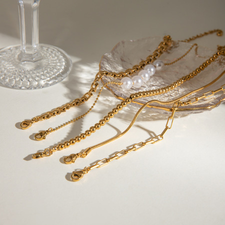 bracelet chaîne élégant et géométrique en acier inoxydable plaqué or  pour femme, série luxueuse, 1 pièce