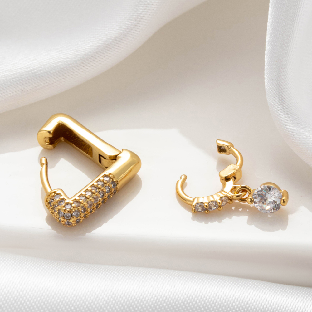 Boucles D'Oreilles Piercing Femme, Collection Simple Series Classic Geometric, En Cuivre Sans Placage, Avec Zircon. Image7