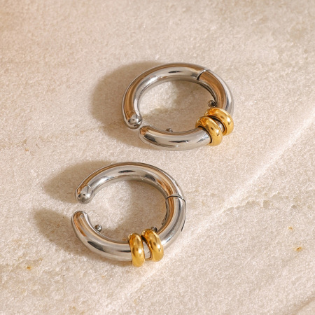 1 paire de manchettes d'oreilles femme en acier inoxydable plaqué or, style géométrique décontracté et simple