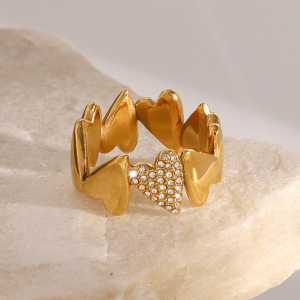 Bague Simple Pour Femme, En Acier Inoxydable Doré, Ornée D'Un Zircon Et Ornée D'Un Cœur Décontracté. h5 Image4