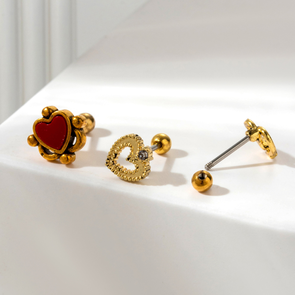 Boucles D'Oreilles Piercing Femme Simple Series Classic Heart En Acier Titane Sans Placage, Ornées De Zircon. h5Image7