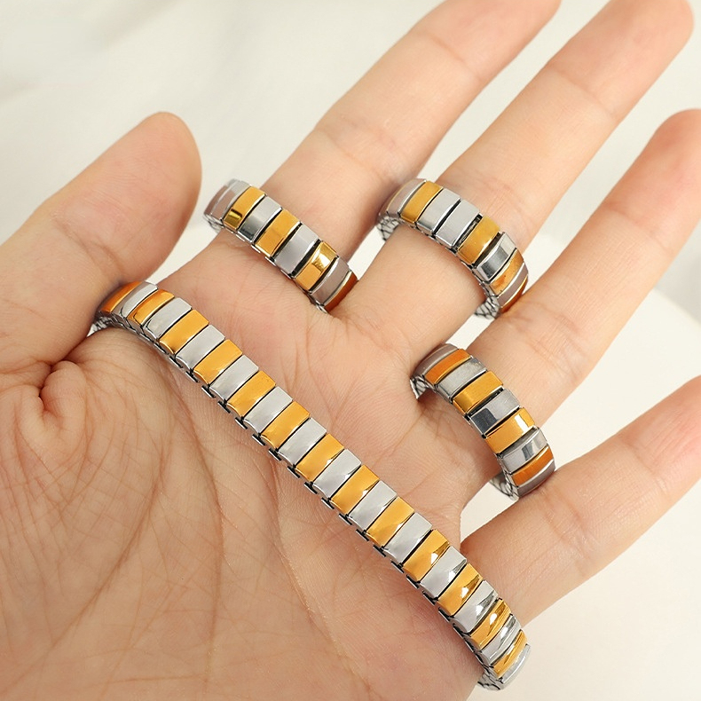 Bracelet Chaîne Pour Femme En Acier Inoxydable Plaqué Or , Style Patchwork Punk, Série Simple, 1 Pièce Image7