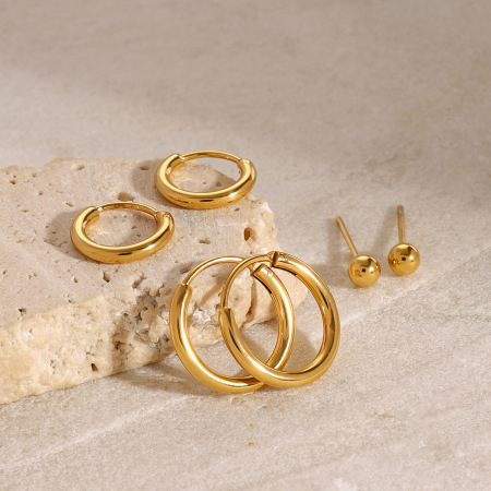 Ensemble de boucles d'oreilles annulaires pour femme, en acier inoxydable plaqué or, étanches, à porter au quotidien.
