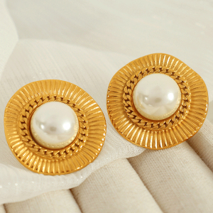 1 Paire De Boucles D'Oreilles À Tige Géométriques Rétro En Acier Inoxydable Plaqué Or  Avec Strass Pour Femme, Série Classique h5 Image7