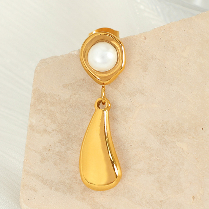 1 Paire De Petites Boucles D'Oreilles Simples Et Élégantes En Métal  Avec Perles Et Pendentif En Forme De Goutte D'Eau Image5