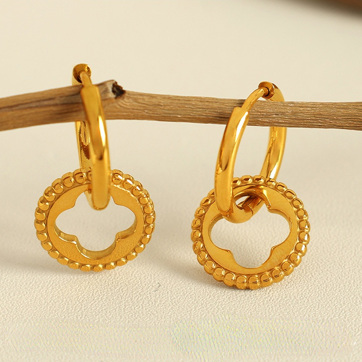 1 Paire De Boucles D'Oreilles Pendantes En Acier Inoxydable Plaqué Or  Pour Femme, Série Simple, Motif Cœur Image6