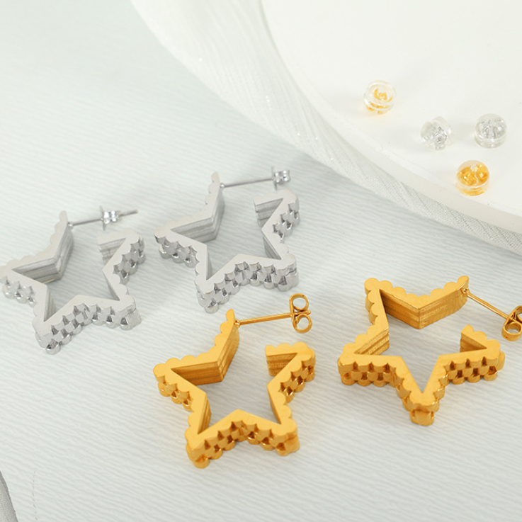 1 Paire De Boucles D'Oreilles Créoles Géométriques Simples En Acier Inoxydable Plaqué Or Pour Femme Image4