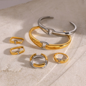 Bracelet Simple Géométrique En Acier Inoxydable Plaqué Or Pour Femme, 1 Pièce h5 Image5