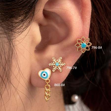 Boucles d'oreilles piercing pour femme, 1 pièce, collection Simple, en forme de cœur, en acier titane sans placage, avec zircon.
