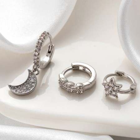 Boucles d'oreilles piercing femme Simple Series Classic Soleil/Lune en cuivre sans placage, avec zircon. 2