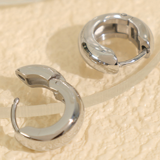 1 Paire De Boucles D'Oreilles Créoles Classiques En Acier Inoxydable Plaqué Or Pour Femme, Série Simple Image7