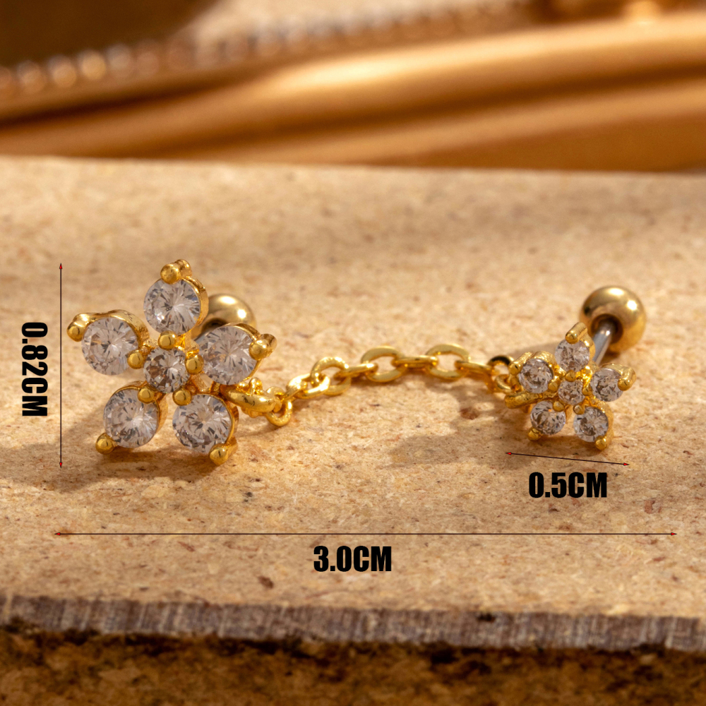 Boucles D'Oreilles Piercing Femme Simple Series Classic Flower En Cuivre Sans Placage, Ornées De Zircon. Image4