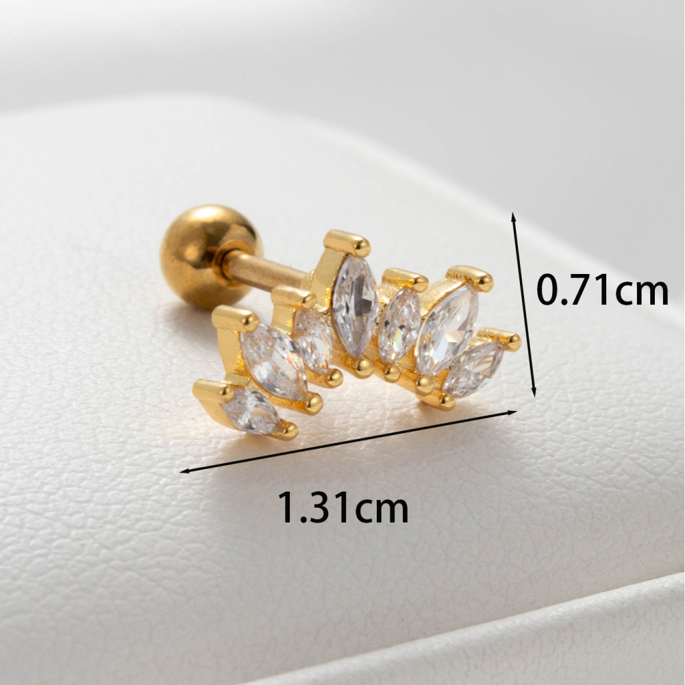 Boucles D'Oreilles Piercing Femme Simple Series Classic Plant En Cuivre Sans Placage, Ornées De Zircon. h5Image5