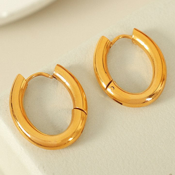 1 Paire De Boucles D'Oreilles Créoles Classiques En Acier Inoxydable Plaqué Or Pour Femme, Série Simple Image7