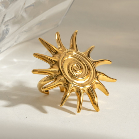 Bague ajustable rétro soleil pour femme, en acier inoxydable étanche couleur or (1 pièce).