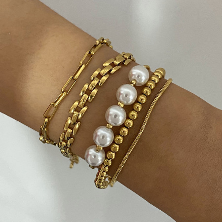 bracelet chaîne élégant et géométrique en acier inoxydable plaqué or  pour femme, série luxueuse, 1 pièce 2
