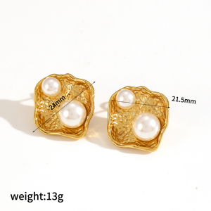 1 Paire De Boucles D'Oreilles À Tige En Acier Inoxydable Plaqué Or  Avec Perles Artificielles Pour Femme, Style Tortue, Série Simple Et Luxueuse h5 Image5