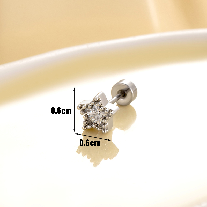 Boucles D'Oreilles Piercing Femme Simple Series Classic Geometric En Acier Titane Sans Placage, Ornées De Zircon h5Image4