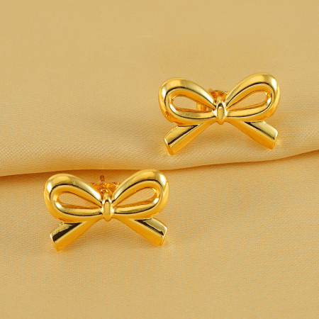 1 paire de boucles d'oreilles à tige pour femme, série simple, nœud quotidien, en acier inoxydable plaqué or 