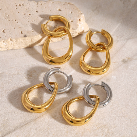 1 paire de boucles d'oreilles pendantes géométriques simples en acier inoxydable plaqué or  pour femme
