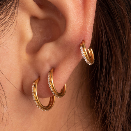 1 pièce de boucles d'oreilles créoles géométriques classiques en acier titane sans placage, série simple, en zircone, pour femmes