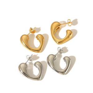 1 Paire De Boucles D'Oreilles À Tige En Acier Inoxydable Plaqué Or  Pour Femme, Série Simple Daily Heart h5 Image4